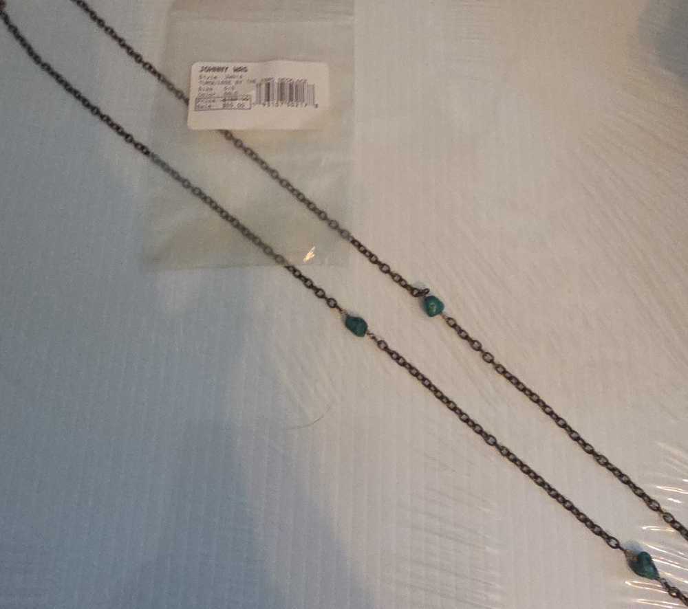 Johnny Was Long Dark Chain Necklace with Turquoise Beads